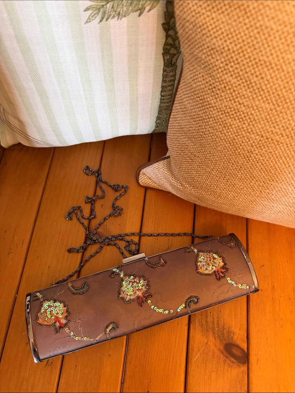 Embellished Purple Sequin Floral Clutch